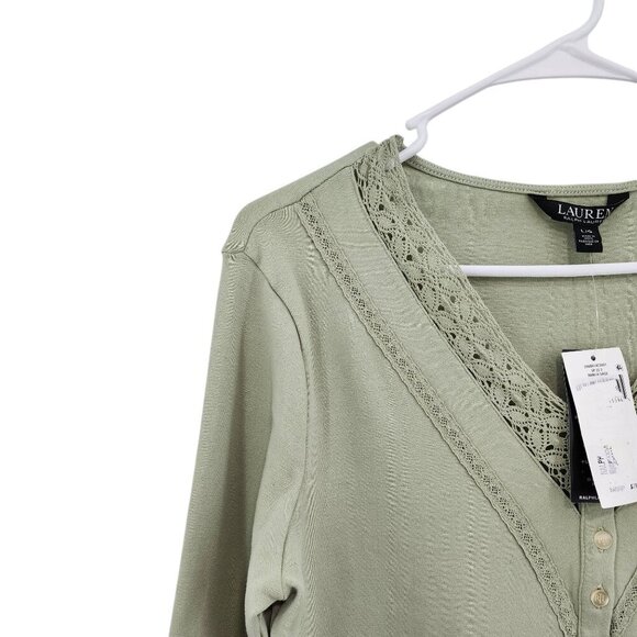 Ralph Lauren Women's Lace 5 Button Placket Long Sleeve V Neck Top - L - Picture 3 of 11
